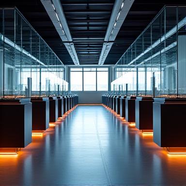 Sauberer, moderner Bürobereich mit glänzenden Oberflächen